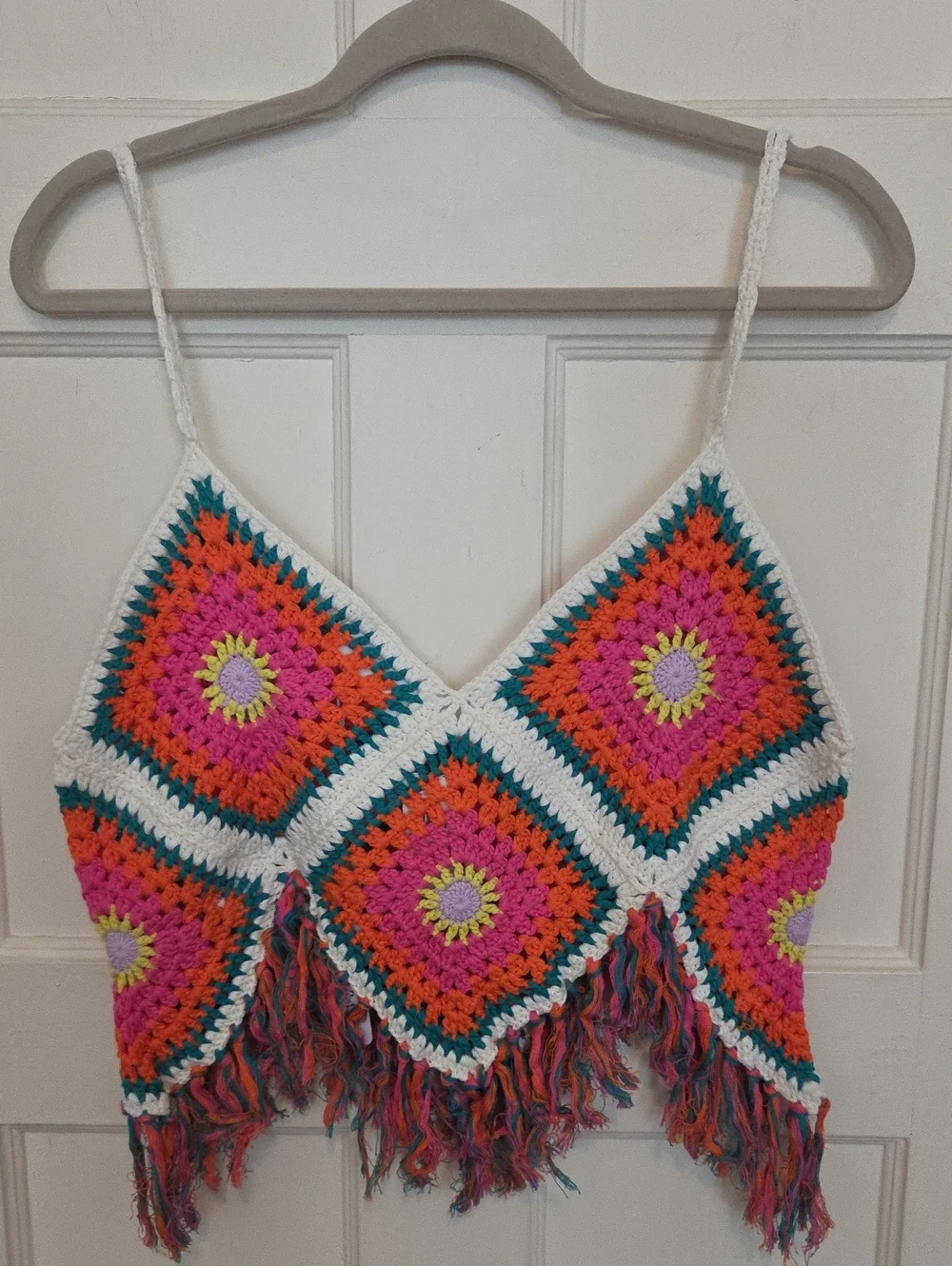 Self Contrast Dixie Crochet Camisole Knit Fringe Hem Top In Happy Colors SZ Med - Picture 14 of 16